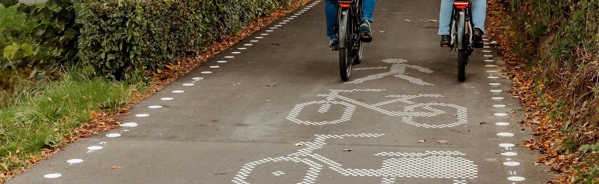 Twee fietsers onder de herfstbomen op de parkstadroute in simpelveld.