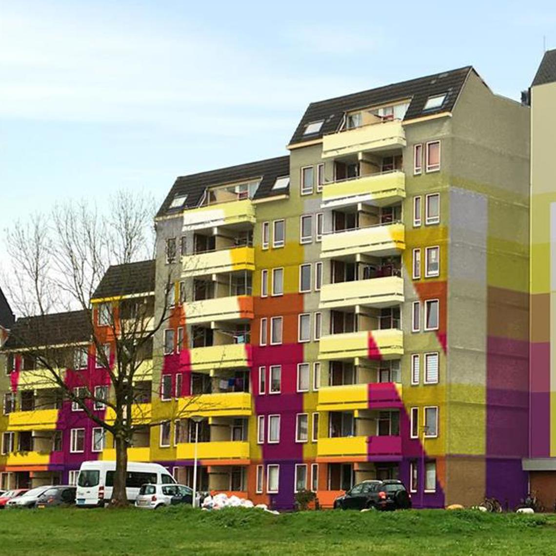 Ontwerp van het kleurrijke aurora appartementencomplex 